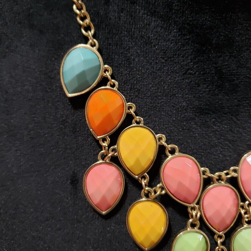 Womens Fashion Multicolor Faceted Teardrop Collar Necklace with Lobster Clasp - Picture 5 of 6